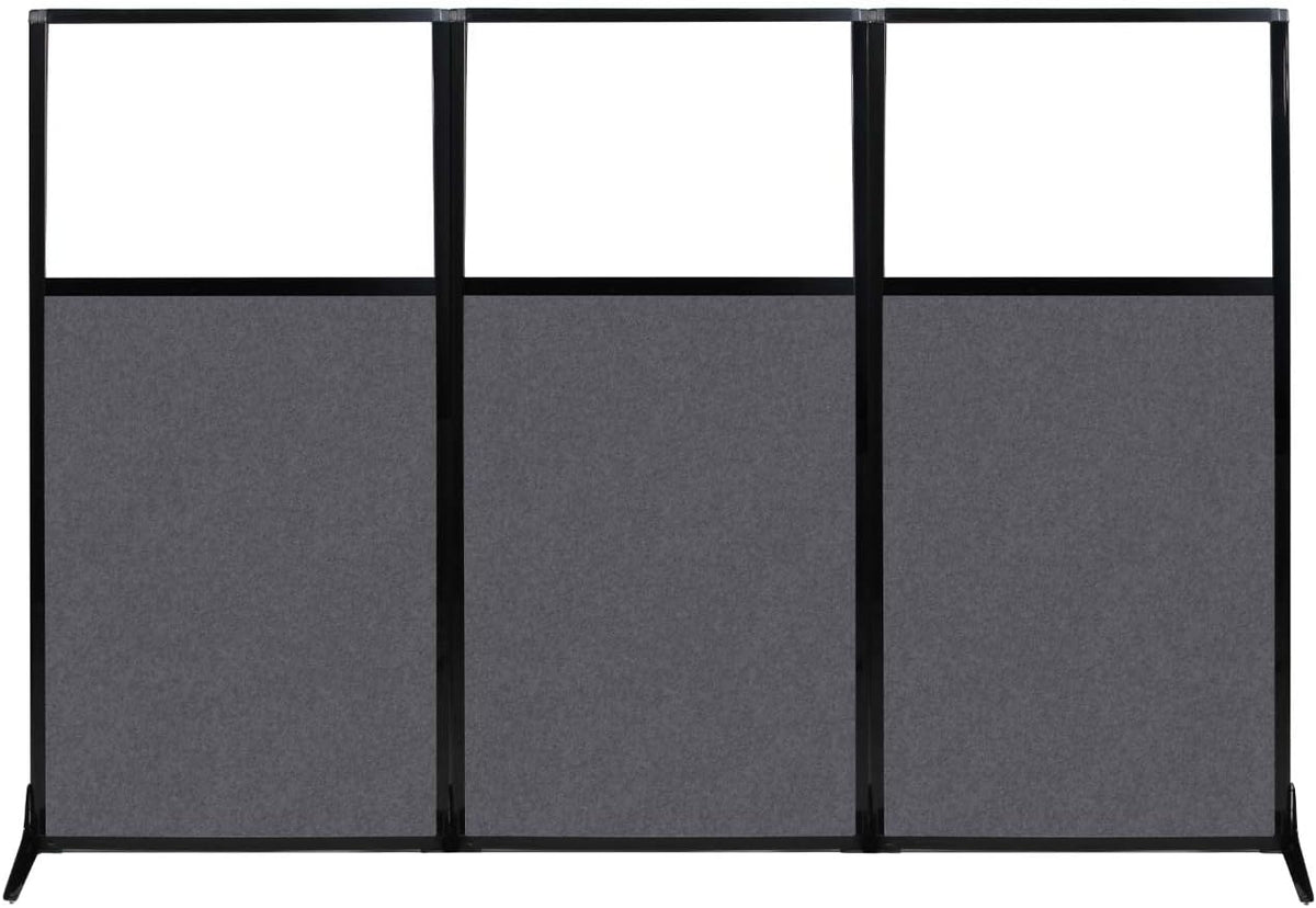 Versare Office Workstation Screen | Portable Wall Divider | Modern Cubicle | Freestanding Privacy Screen | Flexible Work Space | 3 Panels | 99" Wide x 70" Tall Dark Gray SoundSorb Panels with Window