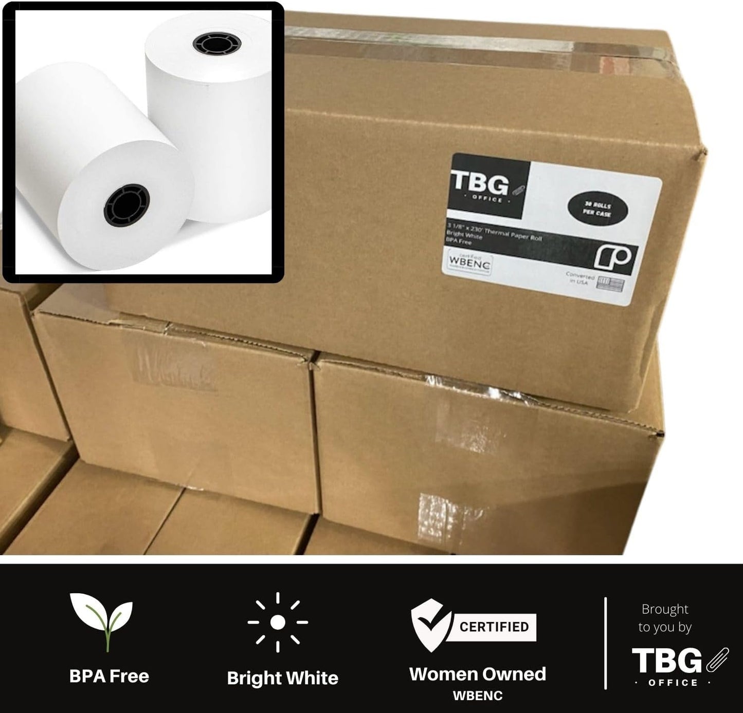 3 1/8” x 230' Thermal Paper Rolls - BPA FREE – MADE IN USA - Receipt paper rolls – Point of Sale Cash Register - Thermal printer paper - Credit Card Paper - for POS systems (1 Case - 30 Rolls)