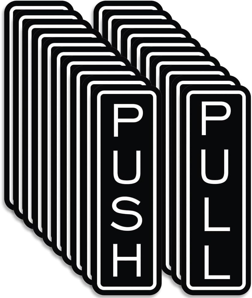 All Quality Classic Vertical Push Pull Door Signs - Great for Glass Doors | Professional Looking Signs | Easy Installation Includes Double-Sided Foam Adhesive Tape (White) - Large (10 Pack)