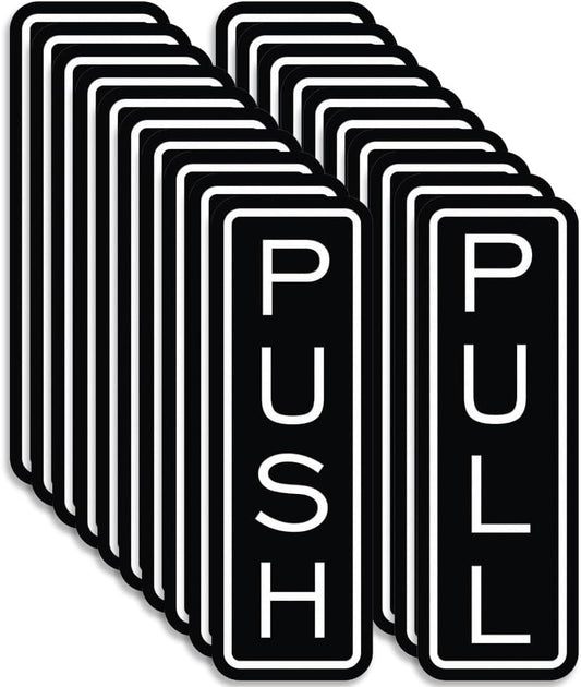 All Quality Classic Vertical Push Pull Door Signs - Great for Glass Doors | Professional Looking Signs | Easy Installation Includes Double-Sided Foam Adhesive Tape (White) - Large (10 Pack)