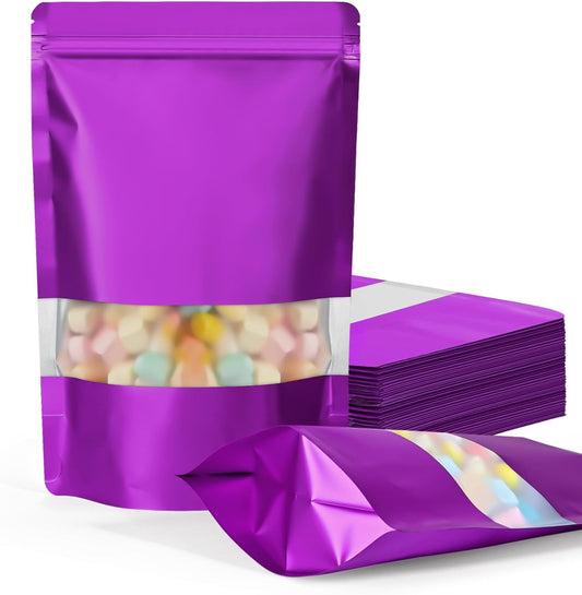 FireKylin 100 Pack Smell Proof Bags, Resealable Bags with Matte Window, Foil Pouch Stand Up Sealable Bags for Packaging(Purple,4" x 6")