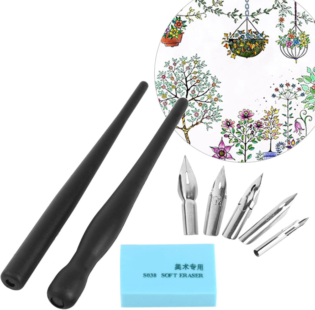 Dip Pen Set With 2 Manga Pen Nib Holder and 5 Dip Pen Nibs, Cartoon Comic Dip Pen Set, Drawing Comic Pen Nib With Drawing Eraser