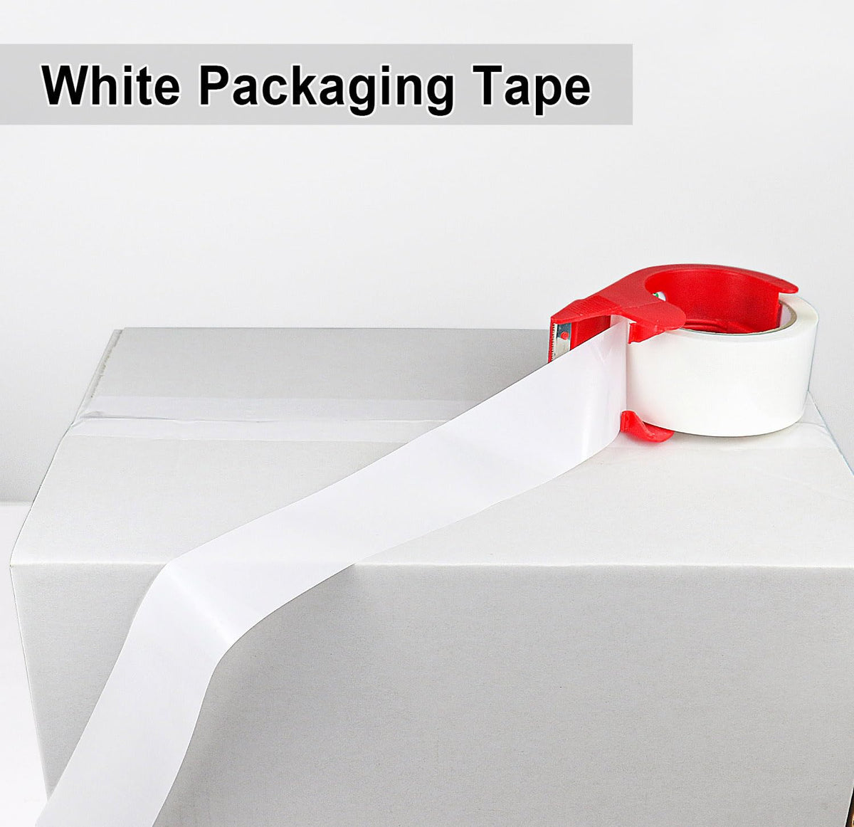 BOMEI PACK White Packing Tape with Dispenser, 2.4 Mil 1.88 Inch x 60 Yards, 6 Refills Rolls White Tape for Box Moving, Shipping and Packaging