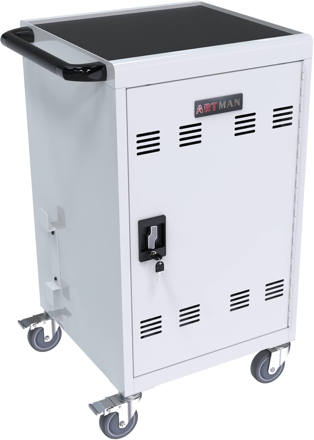 30-Device Mobile Charging Cart with Charging Power Strip and Front and Rear Access Locks, Cable Management, Up to 17"", Safe Charging Cabinet for Ipads, Chromebooks, Tablets, Laptops White