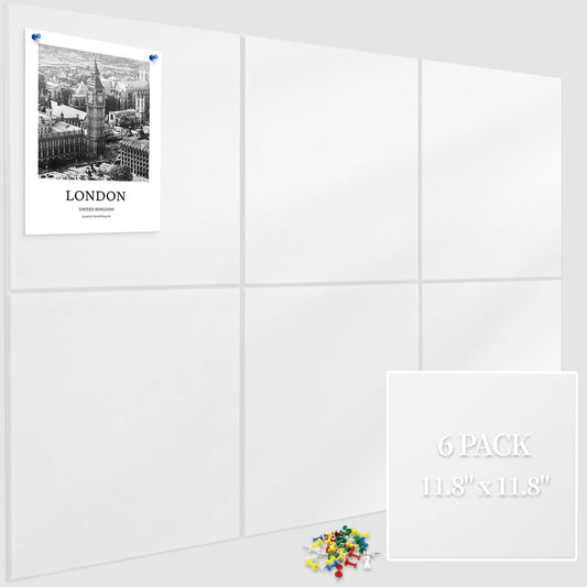 Large Cork Board for Wall 6 Pack, Bulletin Board 36" X 24", Felt Board Wall Tiles with 72 Damage-Free Removable Pads & Push Pins, Alternative Pin Board Cork Board for Office Home, White