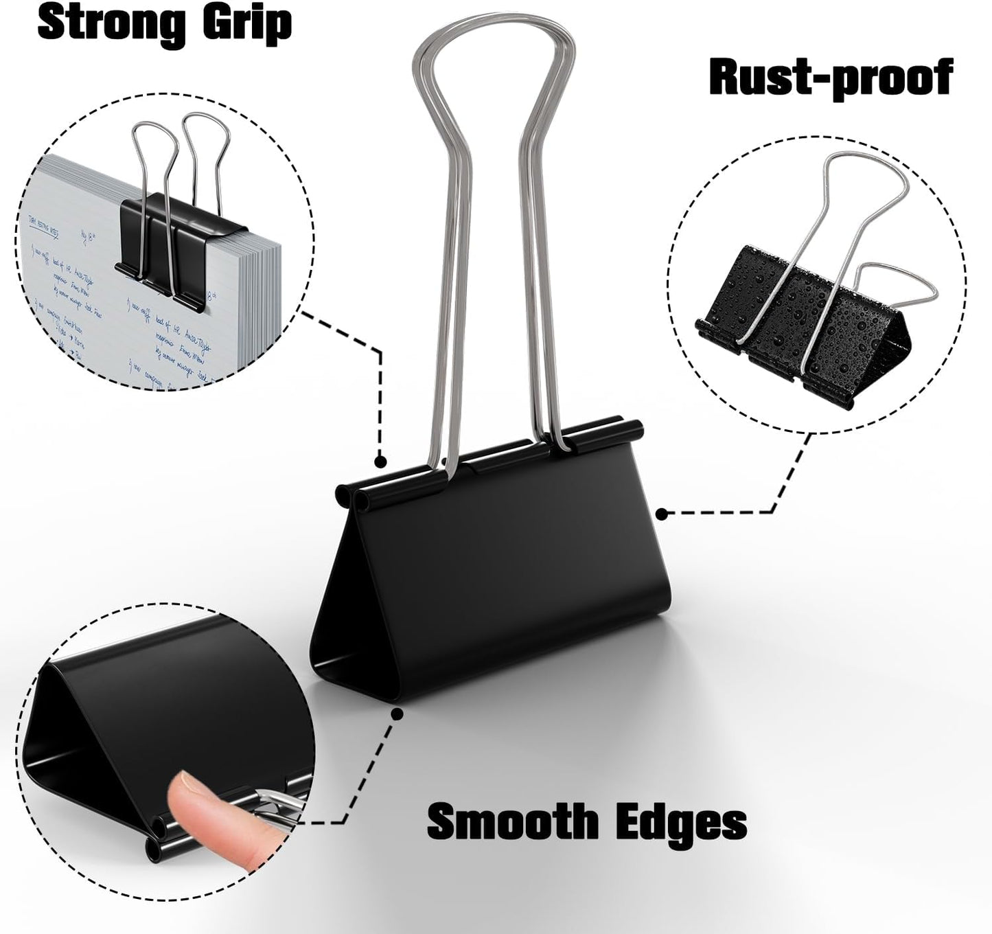 48-Pack 1.25 Inch Binder Clips, Heavy Duty Black Clips Hold 150 Sheets, Rust-Proof with Smooth Edges for Office, Cable, Kitchen Food Organization