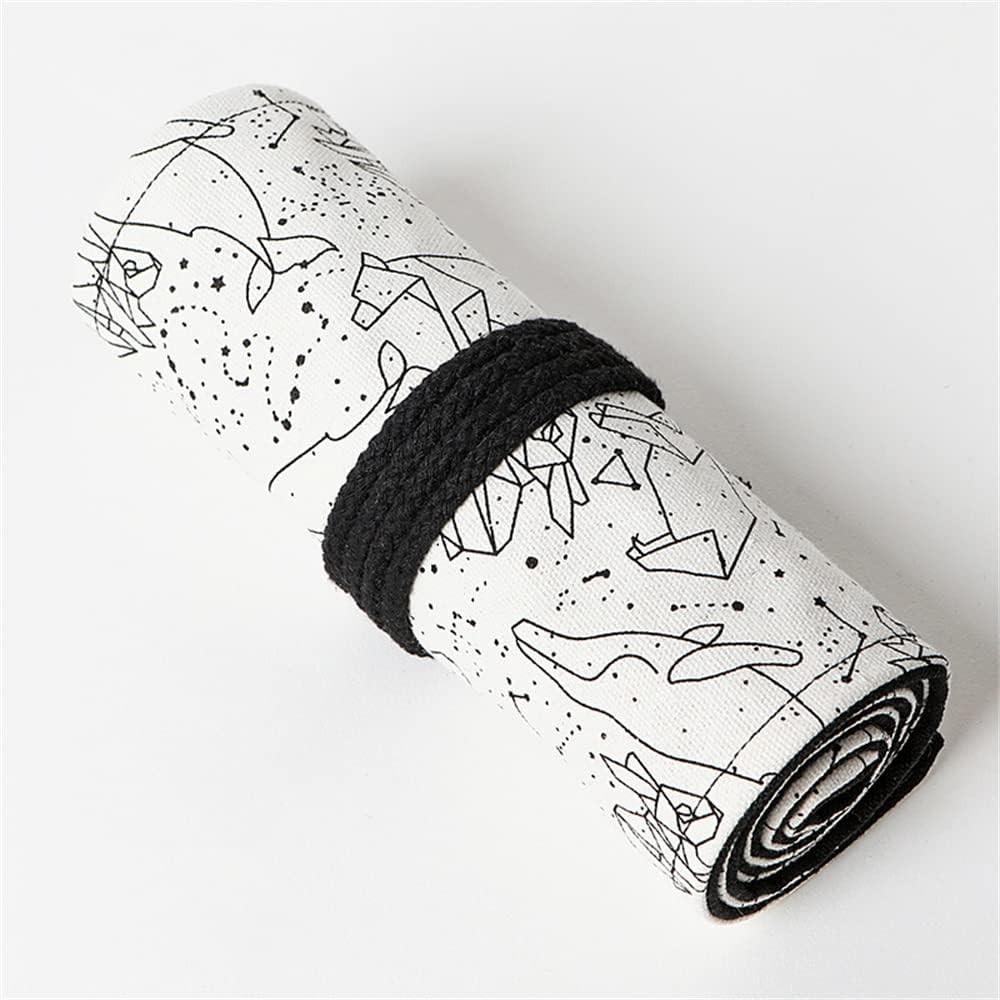 DIYOMR 24/36/72 Slots Pencil Wrap Pencil Rolls, Artist Colored Pencils Roll Up Bag Short Brushes Pouch Case Pencils Organizer for Drawing Coloring and Sketching (White Starry Sky, 24slots)