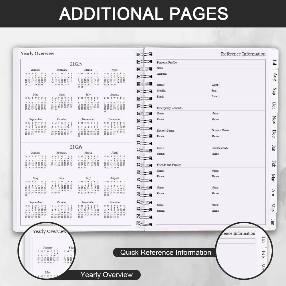 2025-2026 Planner - Monthly Planner Runs July 2025 to June 2026, 6.25" x 8.25", 12 Monthly Tabs, 14 Notes Page, Inner Pocket, Flexible Cover with Twin-Wire Binding, Planners 2025-2026, Black