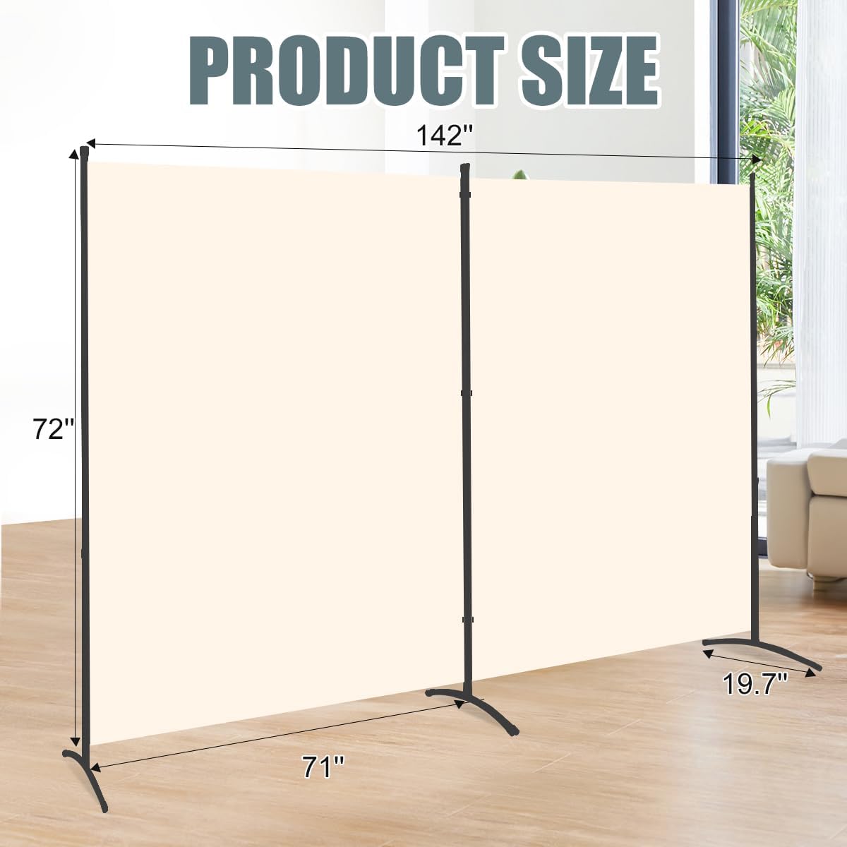 Room Divider 6FT Folding Privacy Screens, Partition Room Dividers w/Freestanding Design, Portable Wall Divider for Room Separtation, Fabric Screen Panel for Home Office Dorm (Beige, 2 Panel)