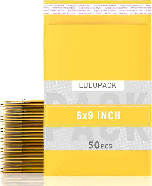 6x9 Inch Yellow Bubble Mailers - 50 Pack Shockproof Shipping Bags with Peel-and-Seal Adhesive, Lightweight Packaging for Fragile Items & Electronics