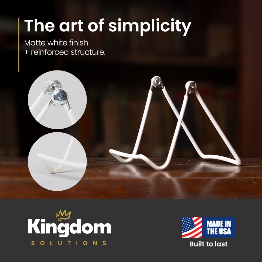 KINGDOM SOLUTIONS MADE IN USA 2-Pack Sturdy & Durable Adjustable White Metal Easels to Display Books, Frames, Comics, Plates & More - Unique on the Market