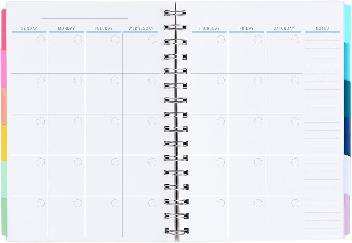 Inspired by Erin Condren A5 Undated Planner, Spiral Bound Daily & Weekly Planner with Monthly Tabs, Portable Organizer for Productivity, Goal Setting, Includes Sticker Sheets, Colorful Stripes Design