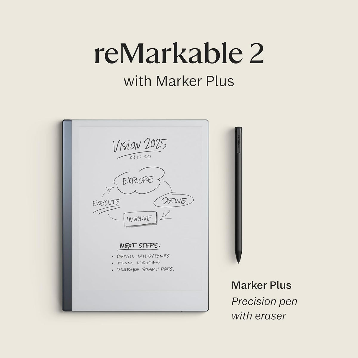 reMarkable Starter Bundle – reMarkable 2 is The Original Paper Tablet | Includes Black and White 10.3” Writing Tablet, Marker Plus Pen with Built-in Eraser