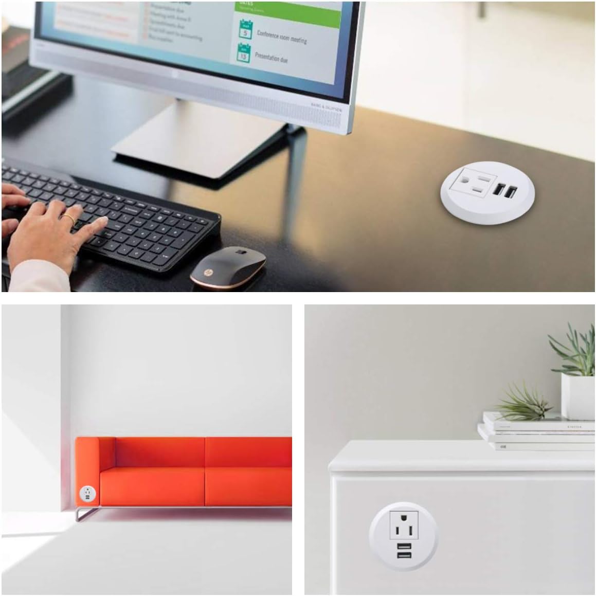 Maggie Desktop Power Grommet,2inch Hole Table Power Grommet Outlet with 2 USB Charging Ports,6.5ft Extension Cord Desk Power Strip with 1 Outlets for Computer,Table,Kitchen,Office,Home