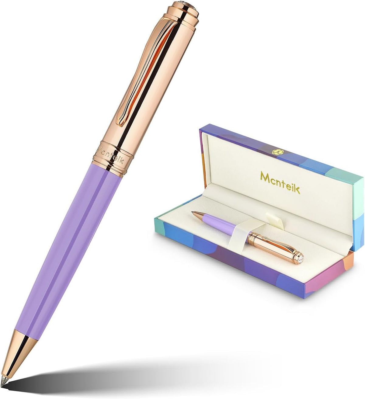 Luxury Gel Pen, Top Set With 8mm Brilliant Diamond,Stylish Purple Pen Body,Attractive Rose Real Gold Finish, Black Ink Refill,Elegant Gift Pen For Women, Unique, Fancy, Office Pens