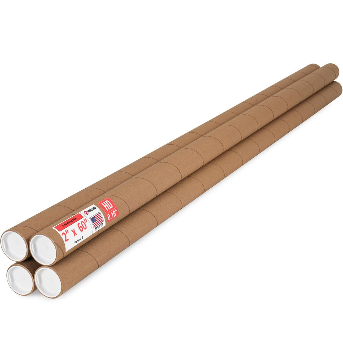2" x 60" Heavy-Duty Reinforced Cardboard Mailing Tube, Pack of 4 Tubes with 8 Caps – Secure USPS Approved – Great for Shipping and Storing of Prints, Artwork, Posters or Documents
