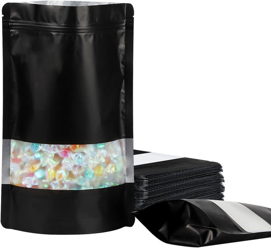 100 Pack Smell Proof Bags, Resealable Mylar Bags with Matte Window, Foil Pouch Stand-up Bags for Food Self Sealing Storage, Scratch Resistant Hand Storage Bags.(Black, 4.7×7.9 Inch)