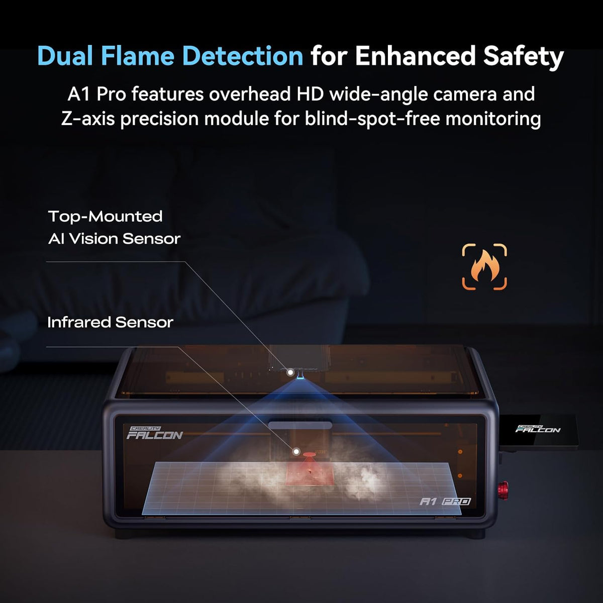 Creality Falcon A1 Pro 20W Laser Engraver, 180W Enclosed Laser Cutter and Engraver Machine with Air Assist, HD Smart Camera for Auto Focus, APP Control, Touch Screen, Ideal for Wood & Metal
