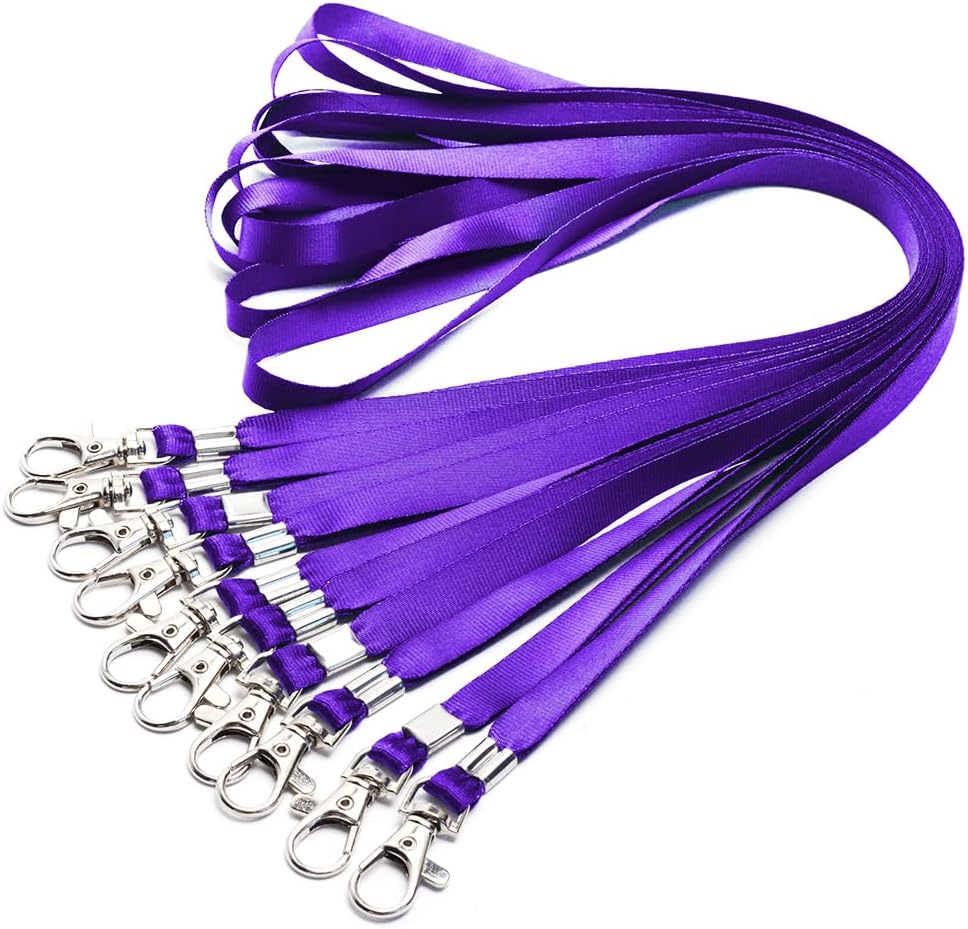 Lanyards 10 Pcs Bulk Lanyard for Id Badges Flat Purple Lanyard with Badge Clip Swivel Hook (10, Purple)