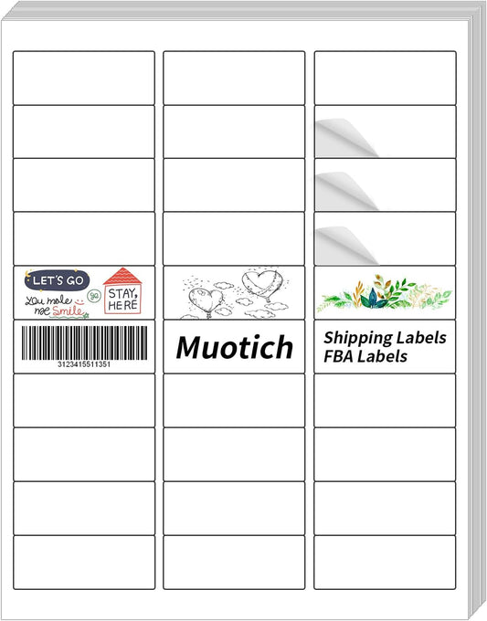 1500 Labels Address Label Sticker for Laser & Inkjet Printer 50 Sheets, 1" x 2-5/8" White Blank Printable Shipping Address Labels, Strong Adhesive for FBA Label, Easy to Peel