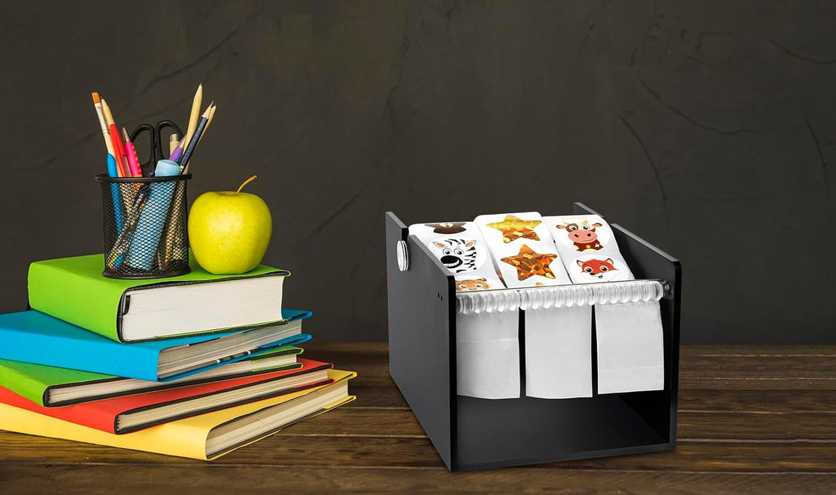 Manual Label Sticker Dispenser for Rolls of Stickers - Adjustable Tabletop Acrylic Holder for Multiple Rolls in Classroom, Business, Home