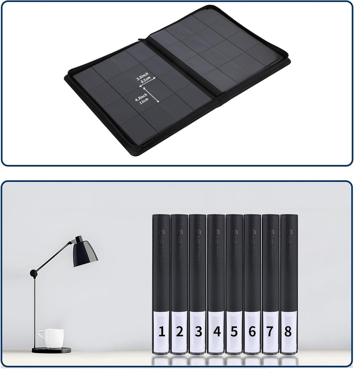 Snekdy premium 1024-pocket trading card binder, 16-pocket cards album, waterproof PU-leather Cover album with side loading, holds gaming, baseball, basketball & sports cards (Black)