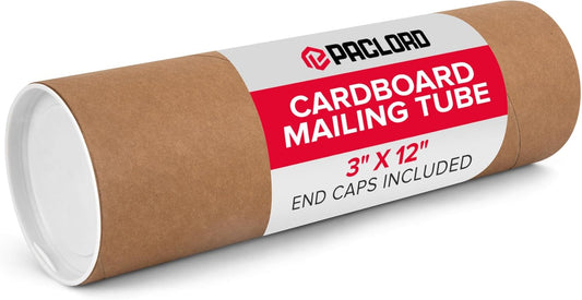 3" x 12" Reinforced Kraft Paper Mailing Tube, Pack of 1 Tube with 2 Caps – Secure USPS Approved Poster Tube – Cardboard Tube for Shipping and Storing Posters, Prints, Artwork, or Documents