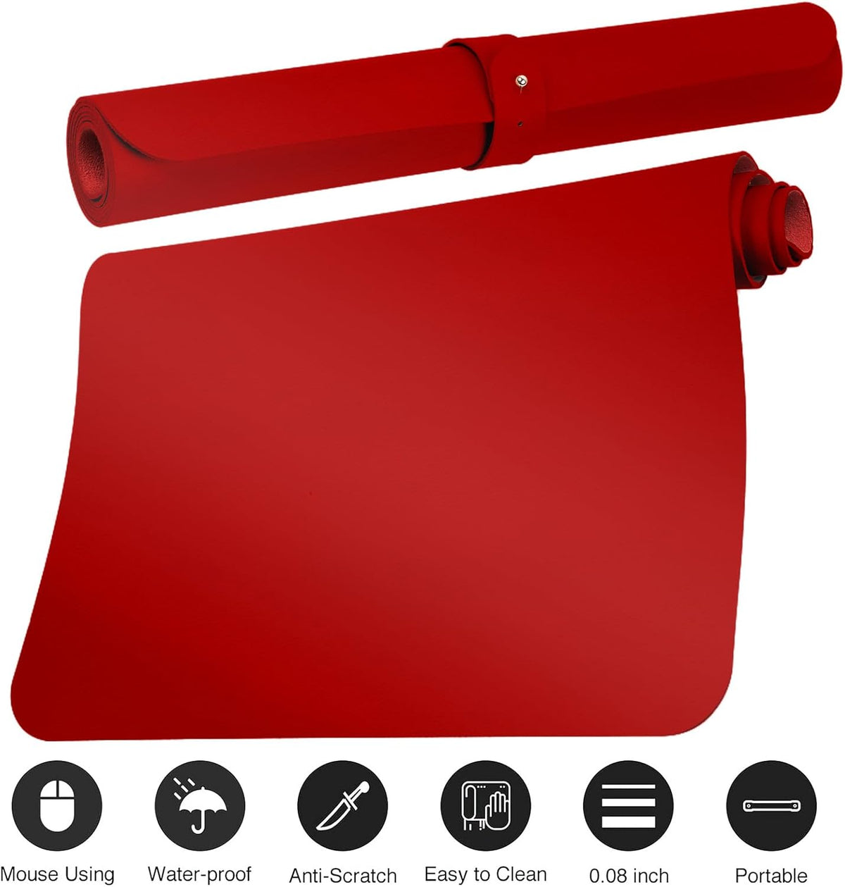Boutilon Leather Desk Pad Protector,Non-Slip Mouse Pad,Laptop Desk Pad,Office Mouse Mat,Waterproof Leather Desk Blotter,Desk Writing Pad for Office and Home (S-Red,24"x 14")