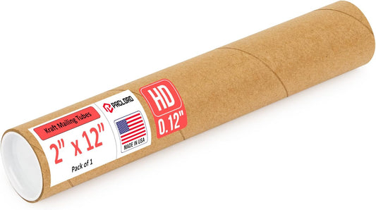 2" x 12" Heavy-Duty Reinforced Cardboard Mailing Tube, Pack of 1 Tube with 2 Caps – Secure USPS Approved – Great for Shipping and Storing of Prints, Artwork, Posters or Documents