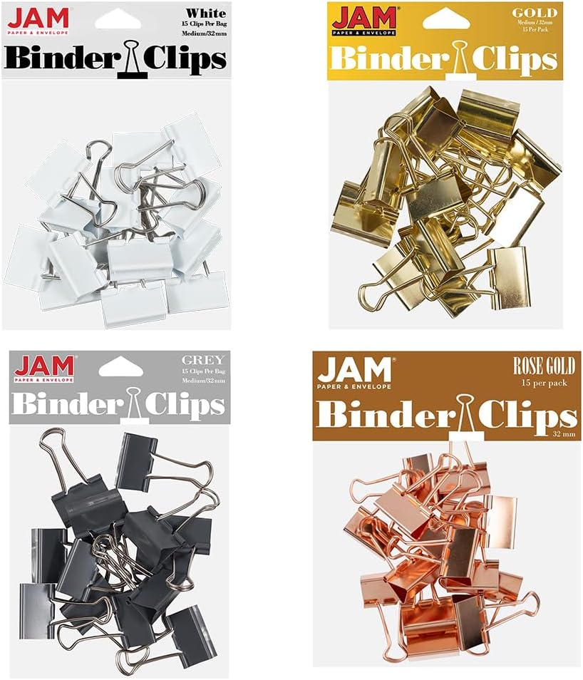 JAM PAPER Colorful Binder Clips Assortment - Medium - 1 1/4 Inch (32 mm) - Assorted Business Colors - 60 Binderclips/Pack