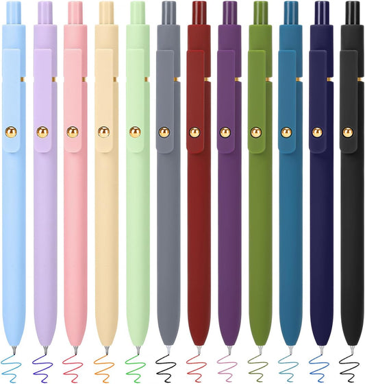 FIOVER Colored Pens, 12 Pack Colorful Gel Pens, Quick-Dry 0.7mm Medium Point for Journaling, Note Taking, Doodling, Aesthetic Office School Supplies, Gifts for Women Men
