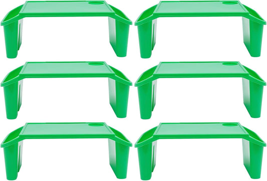 6 Pack Kids Lap Desk Tray with Storage Slots, Portable Lap Desk, Activity Tray, Drawing, Stackable, Writing, Eating, Classroom, 19.69" L x 9.84" W x 7.1" H (Green)