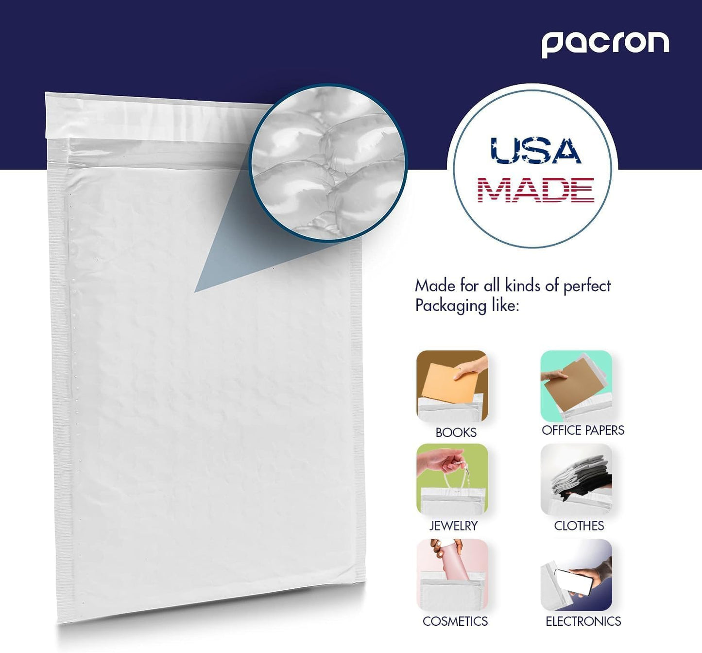 200-Pack Waterproof Poly Bubble Mailers 5 x 10 - Thick, Durable, Instant Seal Envelopes with Strong Adhesive - Protective Shipping Mailers for Jewelry, Cosmetics, SD Cards, USB Cables
