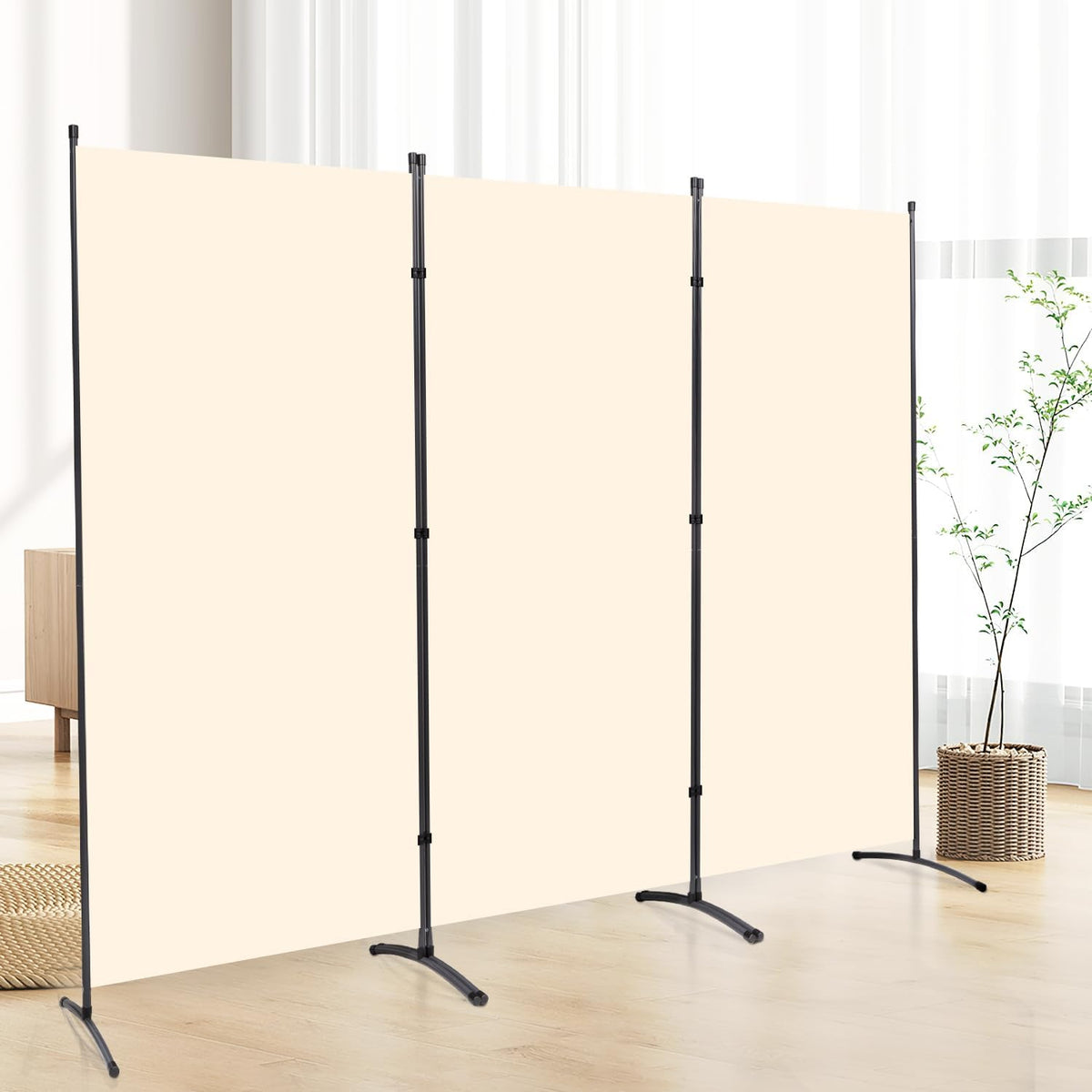 3 Panel Folding Privacy Screens, 6 FT Tall Wall Divider with Metal Frame, Freestanding Room Divider for Office Bedroom Study (3 Panel, Beige)