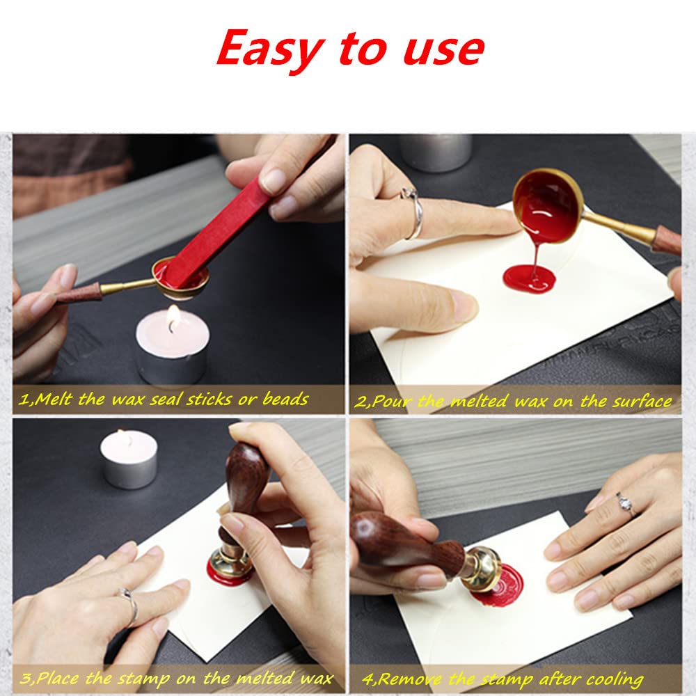 Wax Seal Stamp Kit With 4 Removable Brass Heads and Wooden Handle - Sunbird Fox Starry Sea Sealing for Cards Invitations