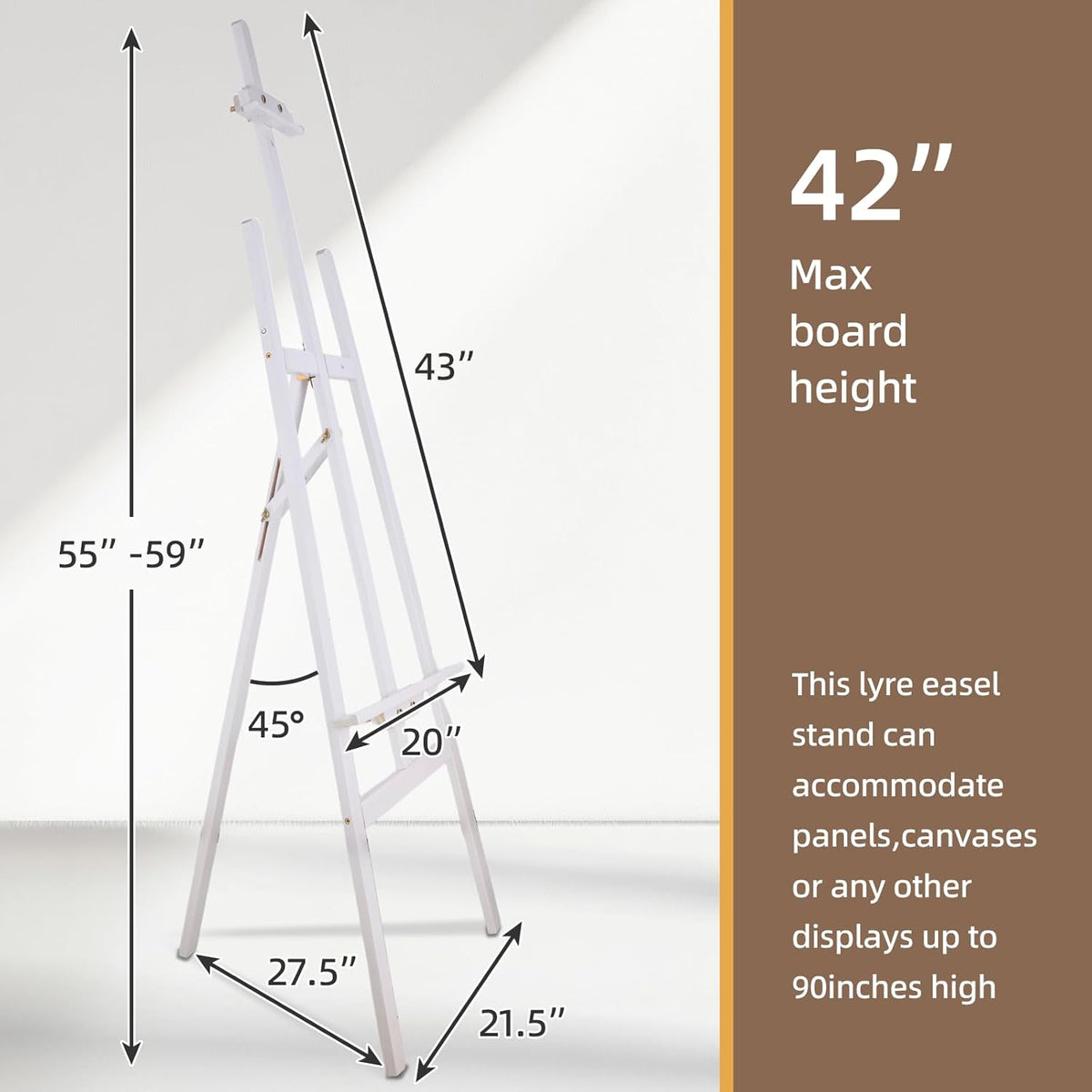 Falling in Art Easel Stand for Painting, Adjustable Wooden Easels for Painting Canvas Up to 42", Folding Art Easel for Drawing, Wedding Sign and Poster, Suitable for Kids and Adults(White)