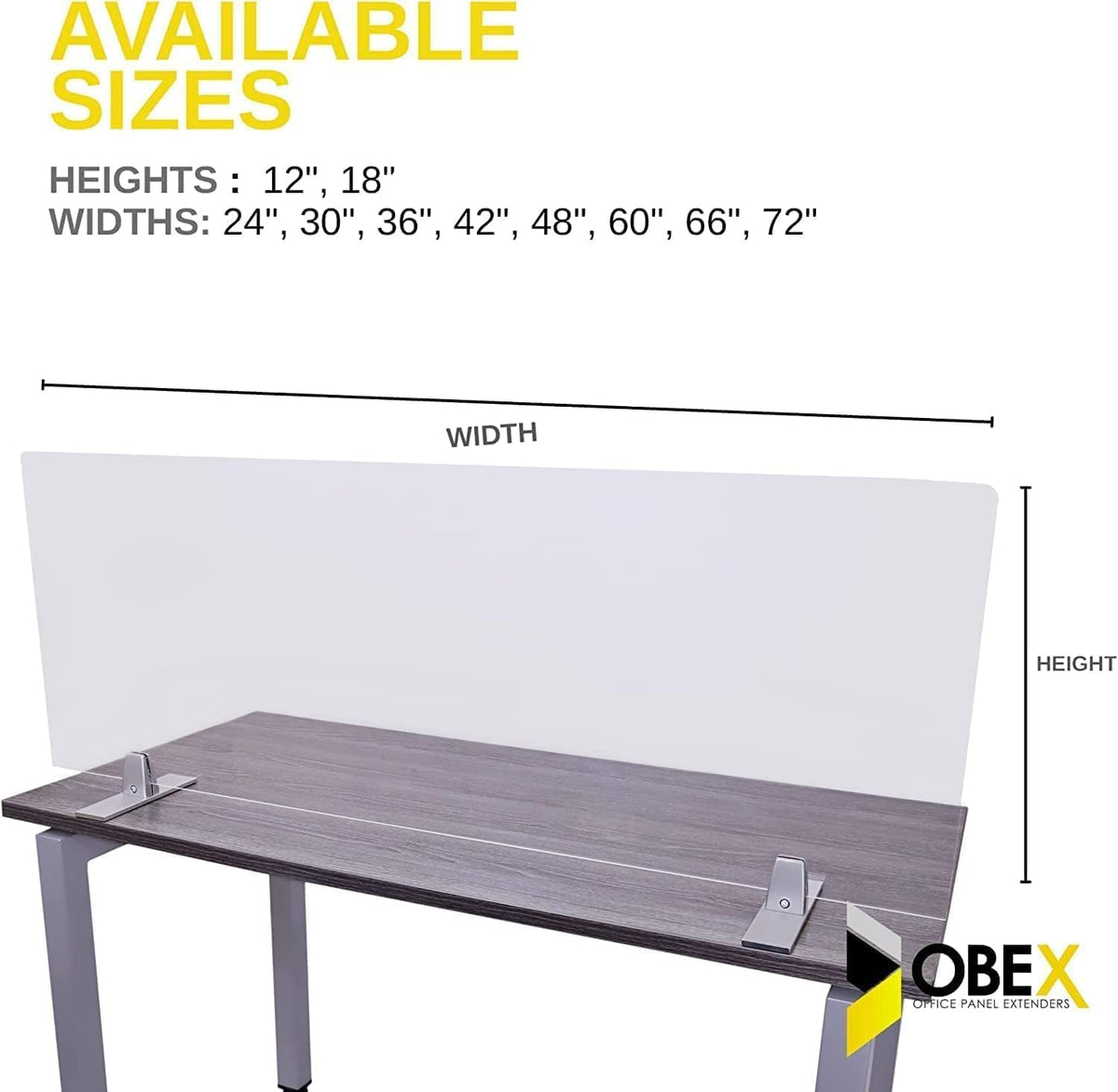 OBEX Acrylic Free Standing Screen, Divider for Desk Privacy Home & Office Partitions for Table Top Workstation, Portable Cubicle Panel for Work, 18" x 48", Clear
