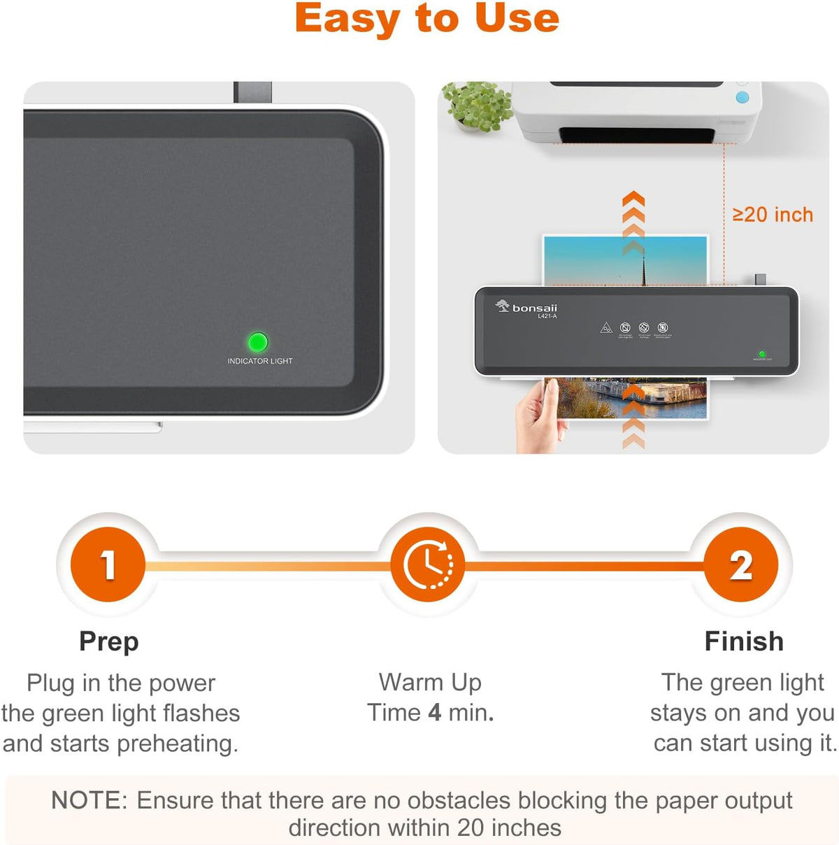 Bonsaii Laminator Machine with 5 Laminating Sheets, 9 Inch Thermal Laminating Machine for Doc/Posters/Photos, Compact Laminator for Home Office School, L421-Grey
