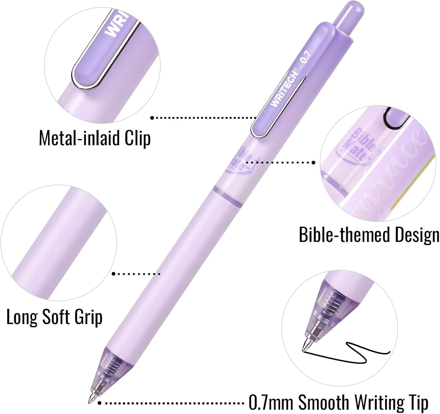 WRITECH Bible Mate Journaling Set: No Bleed Bible Highlighters & 0.7mm Black Ink Ballpoint Pens, Fast-Drying Ink, Pastel Colors Highlighter, Journaling Kit, 9ct
