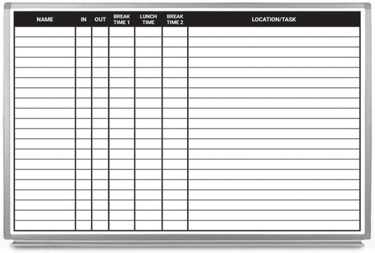 Lunch and Break in/Out Dry-Erase Scheduling Whiteboard 48" x 36"
