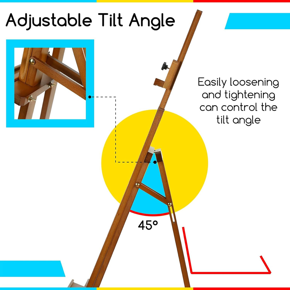 MEEDEN Painting Wooden Art Easel: Solid Beechwood Display Easel Stand Hold Canvas up to 43'' - Adjustable Easel from 57''-76" for Adults Student Studio Gallery - Walnut