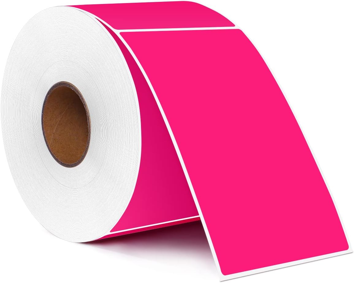 PARLAIM 5" x 3" Rectangle Color Coding Labels,500 per Inventory Labels Color Code Stickers Dispenser Box,Sticker Labels for Inventory &Family School Storage Bins Label (Fluorescent Pink)
