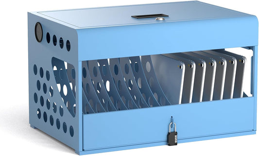 16-Device Charging Station for Chromebooks - Locking Charging Cabinet with Cable Management, Charger Storage, and Lock Included - Fits 14'' Screensize and 1.2'' Thick Tablets (Blue)