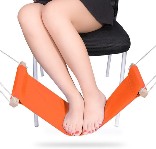 Auoinge Foot Hammock Under Desk FootRest | Adjustable Office Foot Rest Under Desk | Portable Desk Foot Hammock with Headphone Holder（Orange）
