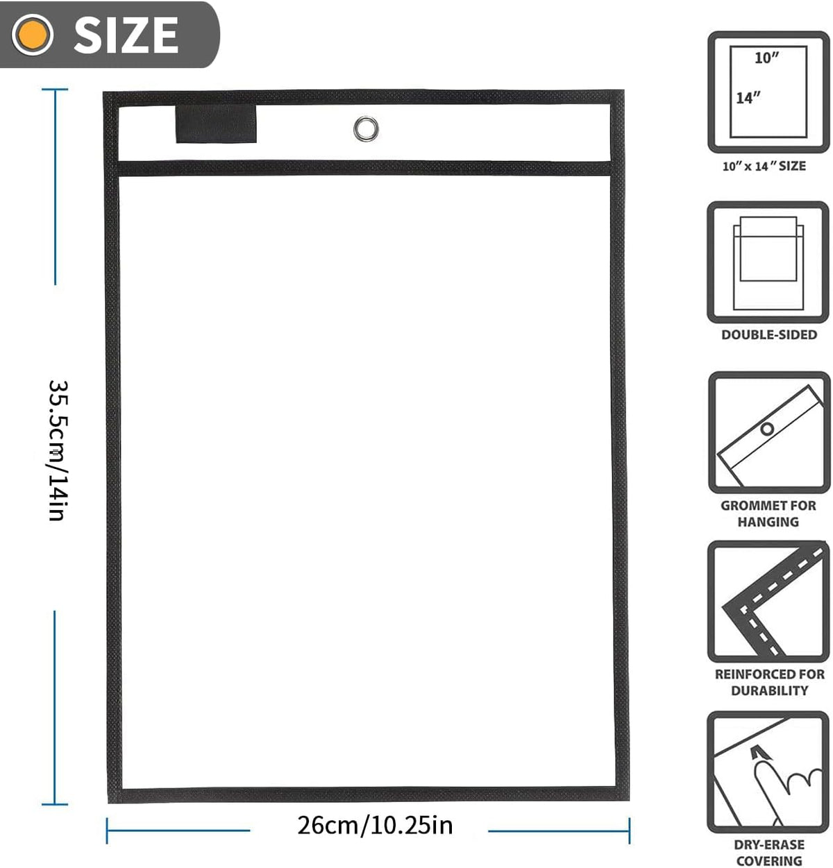 6 Packs Oversized Reusable Dry Erase Pocket Sleeves, Black 10x14 Ticket Holders, Clear Plastic Sheet Protectors, Teacher School Classroom Supplies