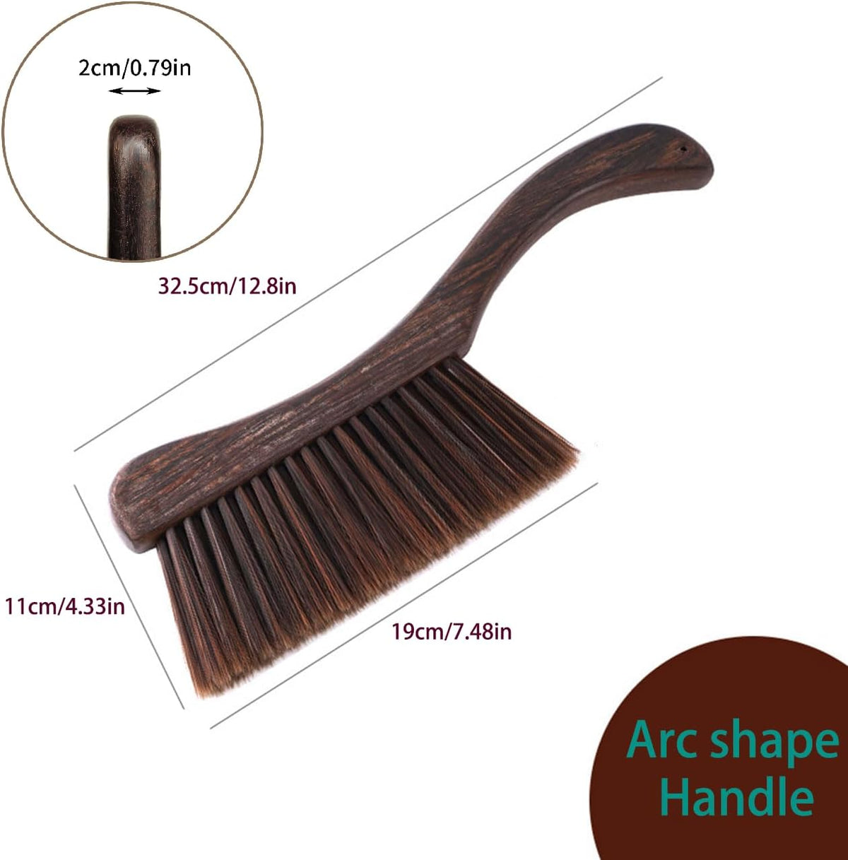 Hand Broom Brush, Dust Brush for Cleaning, Wood Block Hand Brush, Soft Bristle Cleaning Brush for Car Bed Furniture Clothes Garden Couch Draft (Curved Handle)
