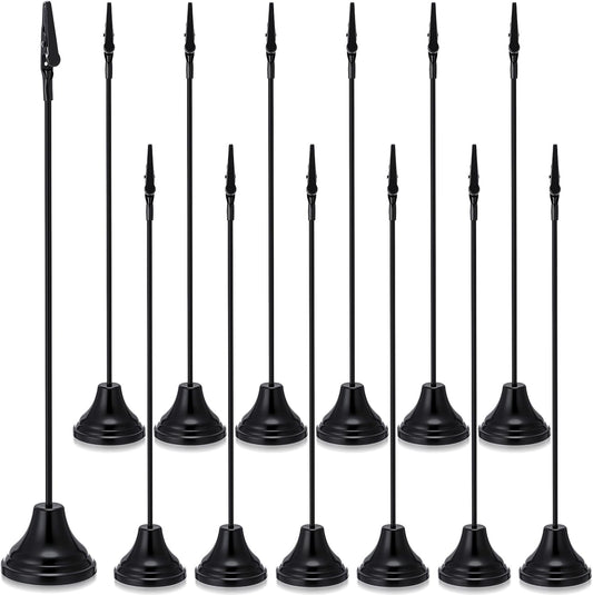 12 Pcs Table Number Holders 12 Inch Place Card Holder with Alligator Clip Metal Place Card Stands Table Sign for Photos, Food Signs, Birthdays, Weddings (Black)