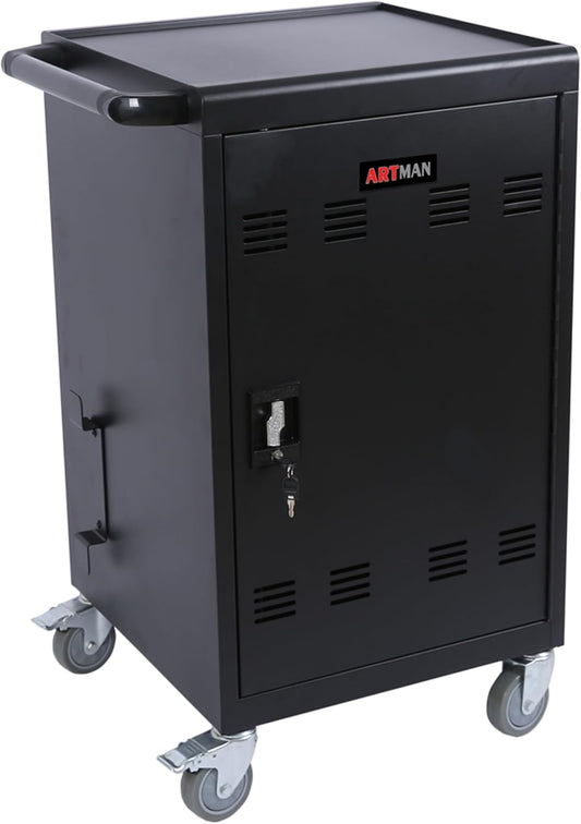 30 Devices Mobile Charging Cart and Cabinet, Laptop Storage Cart, Lockable Charging Station, Cables are Easy to Manage, Up to 16.3" Screen for Tablets Laptops, Laptop, and Chromebook, Black