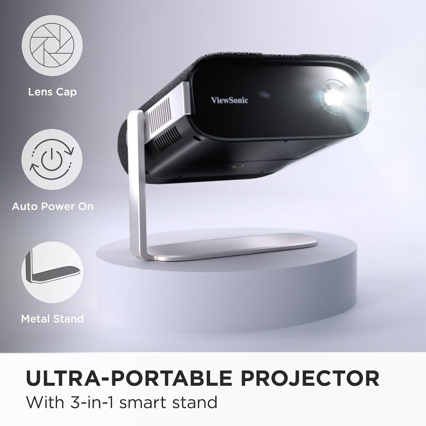 ViewSonic M1X Portable LED Projector with Smart Stand, Harman Kardon Speakers, Built-In Battery, H/V Keystone, 4 Corner Adjustment, Bluetooth, Wi-Fi, USB-C, Powered USB A