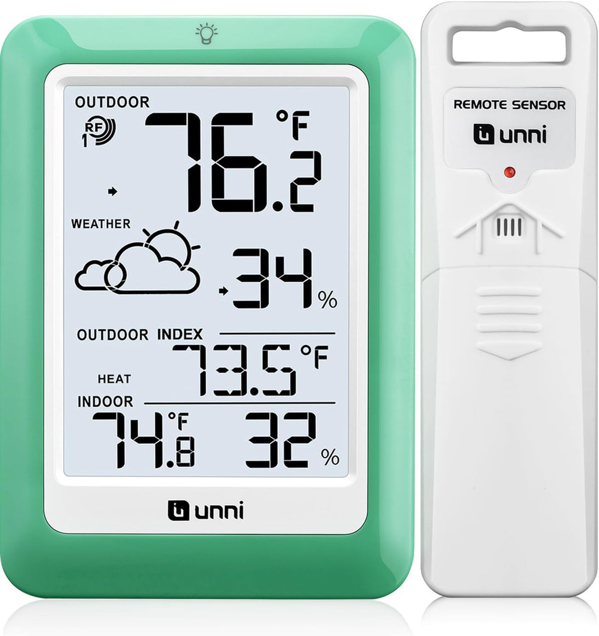 Indoor Outdoor Thermometer Wireless, Temperature Humidity Monitor Battery Powered Inside Outside Thermometers with 330ft Range Remote Sensor(Green)